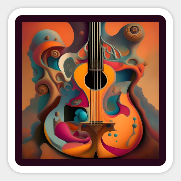 Surrealistic Guitar Abstract Landscape Sticker by Whole Lotta Pixels